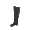 Embroidered cowhide leather black women boot, winter fur boot